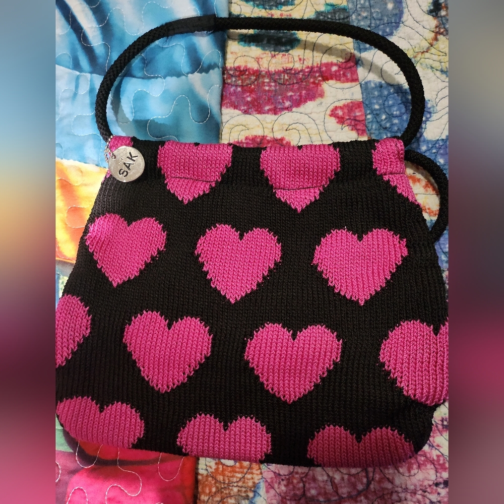 The Sak Heart Pattern Black and Pink Shoulder Bag